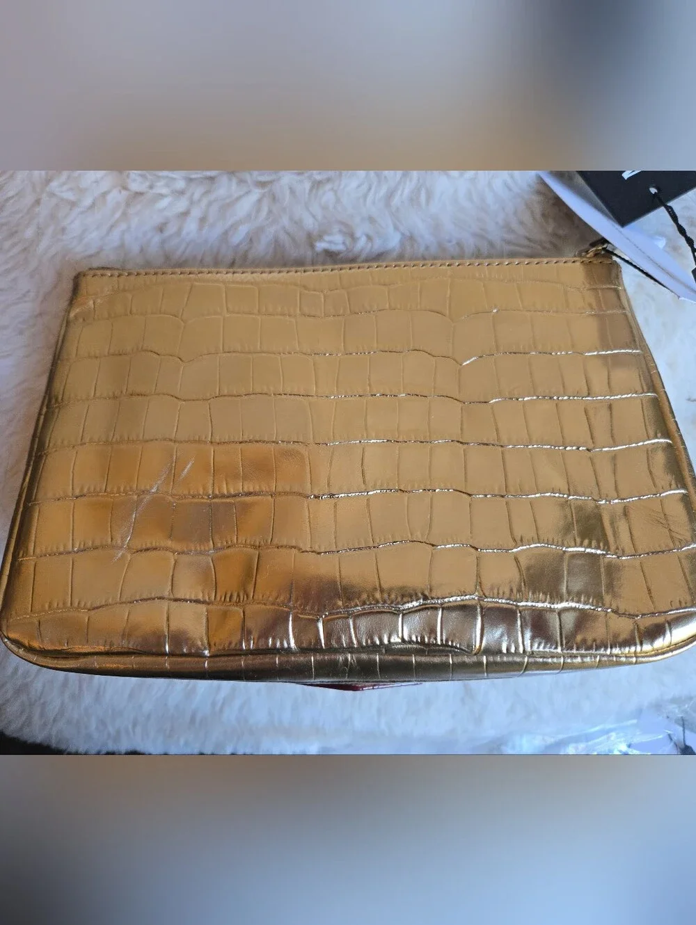NWT MZ Wallace LEATHER Gold Croc Effect Medium Luna Cosmetic